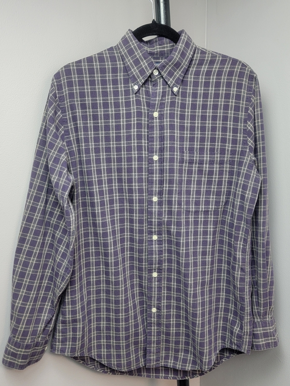 Lands End Men's Purple Plaid Button-Down Shirt Long Sleeve Soft 100% Cotton Sz S